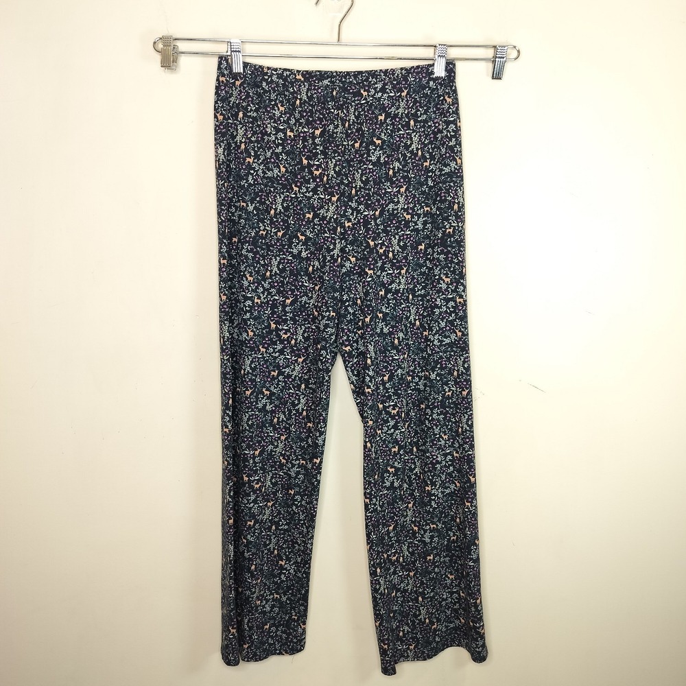 J Jill Sleep Pajama Pants Floral Deer Print Elastic Waist Comfy
